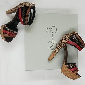 Jessica Simpson Partie Platform  Animal Print Black Red Tan 6.5